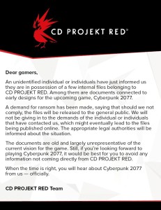 cd projekt red demande de rançon