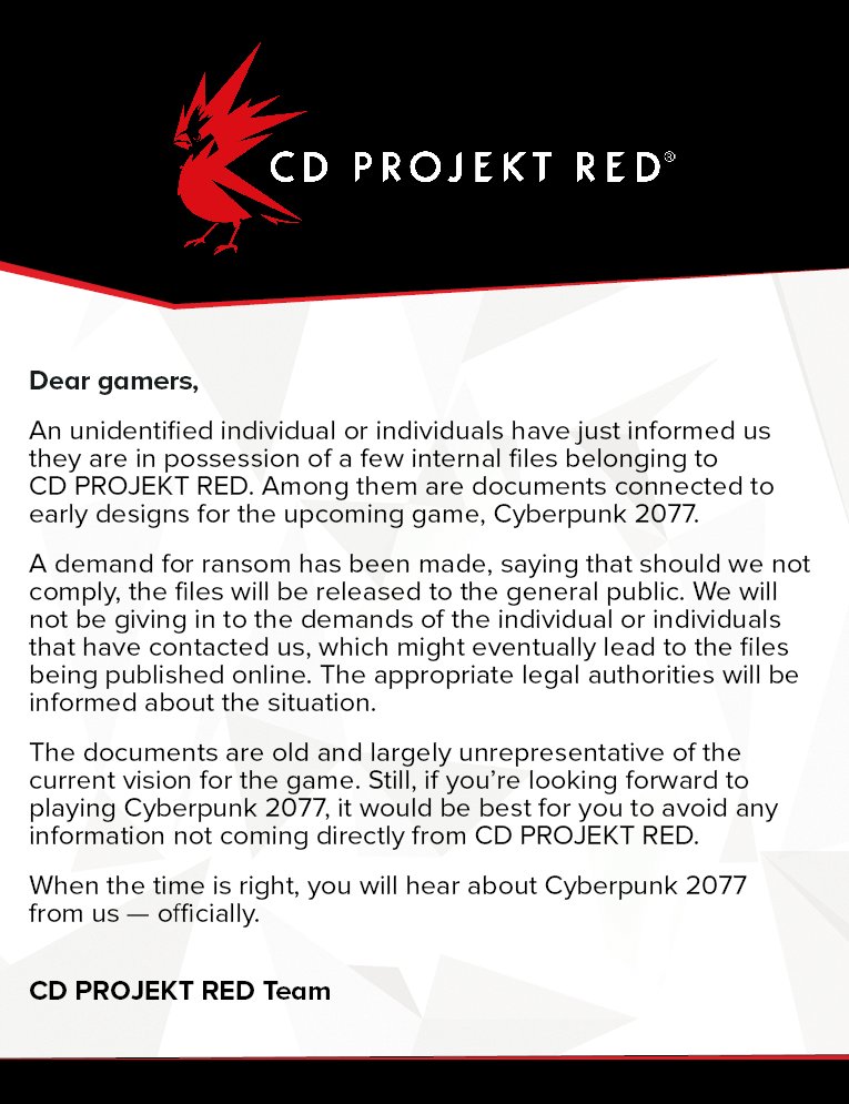 cd projekt red demande de rançon