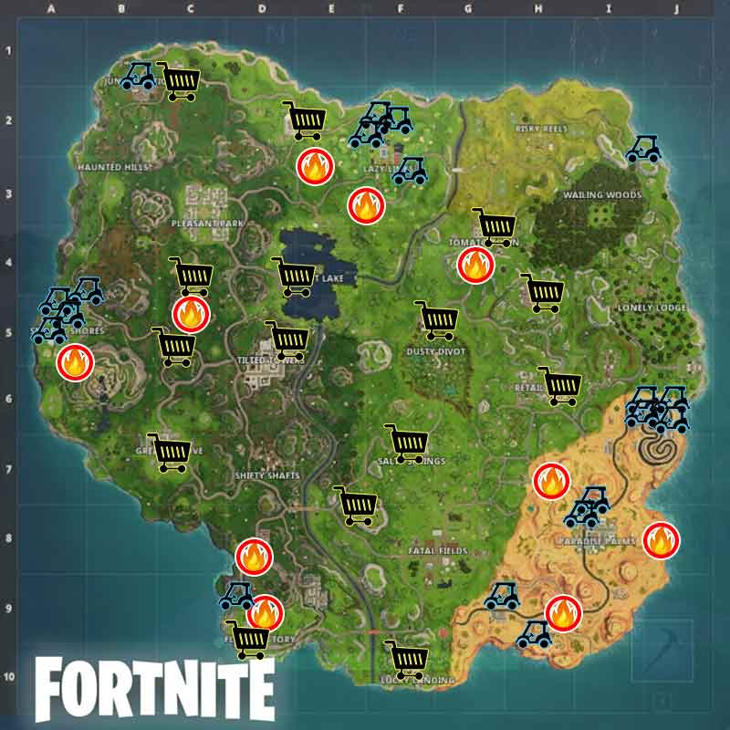 carte fortnite saison 5 emplacements defi cercles de - cercle enflamme fortnite saison 9