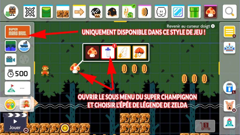 mario-maker-2-tuto-transformer-champignon-en-epee-de-zelda