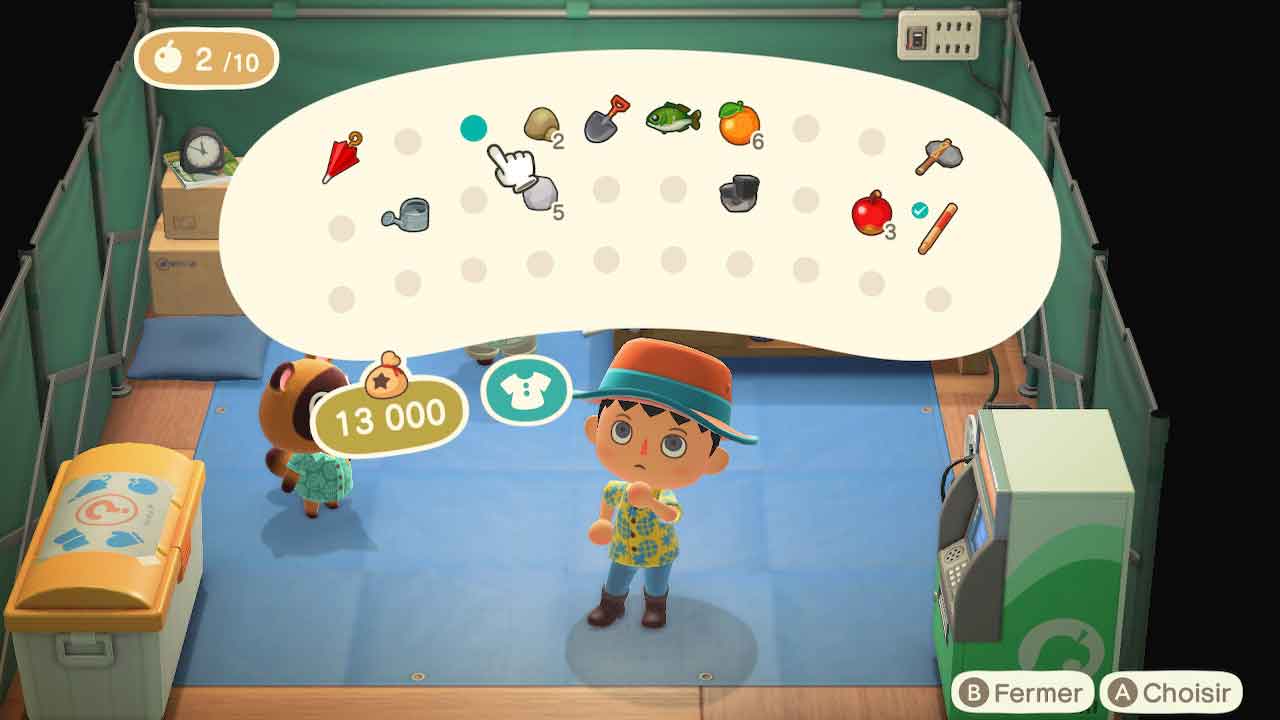 Animal Crossing New Horizons comment agrandir la place dans son inventaire ou est la boite pour stocker ses objets